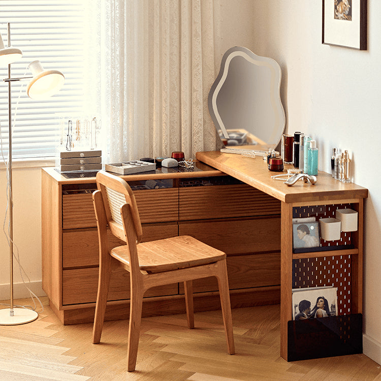 Elegant Cherry Wood Vanity Table with Multi-Layer Board and Glass Top fyg-670