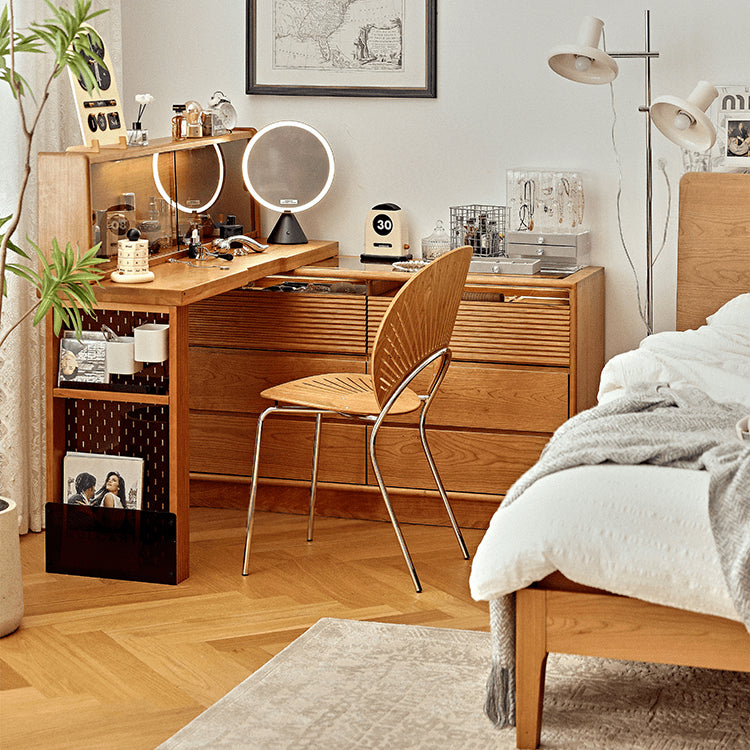 Elegant Cherry Wood Vanity Table with Multi-Layer Board and Glass Top fyg-670