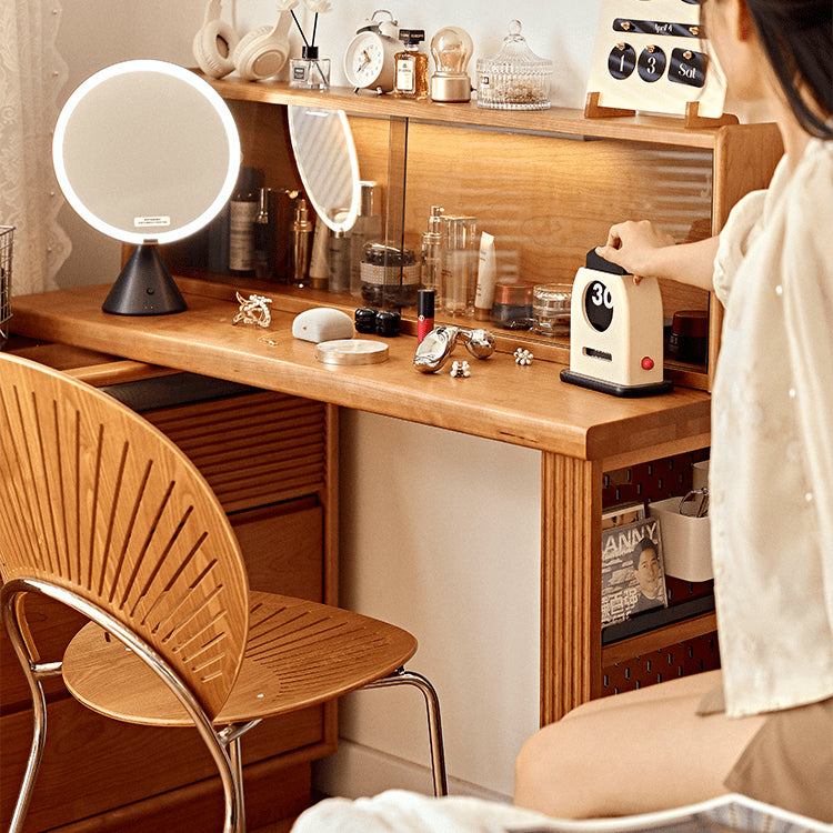 Elegant Cherry Wood Vanity Table with Multi-Layer Board and Glass Top fyg-670