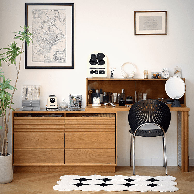 Elegant Cherry Wood Vanity Table with Multi-Layer Board and Glass Top fyg-670