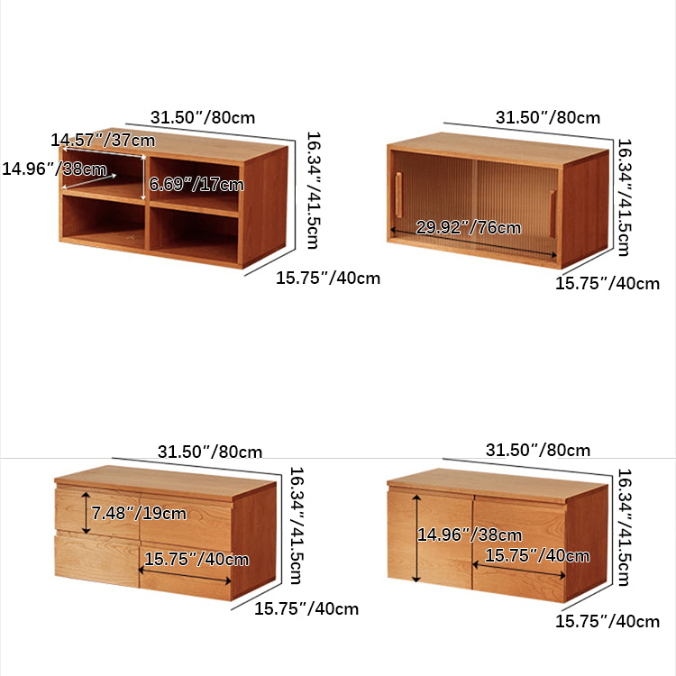 Elegant Cherry Wood Cabinet with Metal Accents and Glass Doors - Natural Finish fyg-671