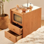 Elegant Bedside Cupboard with Glass Door - Cherry & Tung Wood Finish fyg-674