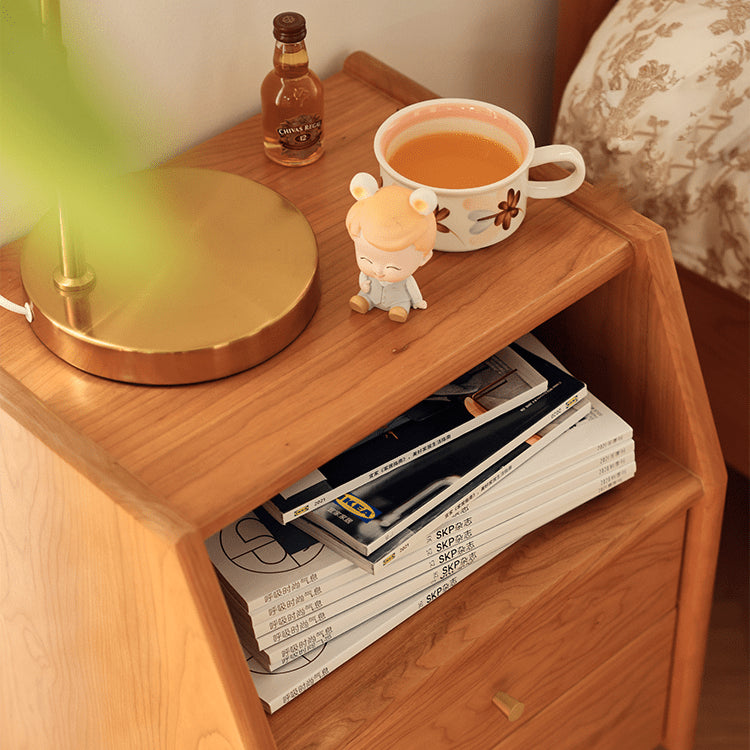 Elegant Bedside Cupboard in Rich Cherry, Tung, and Red Oak Wood Finishes fyg-675