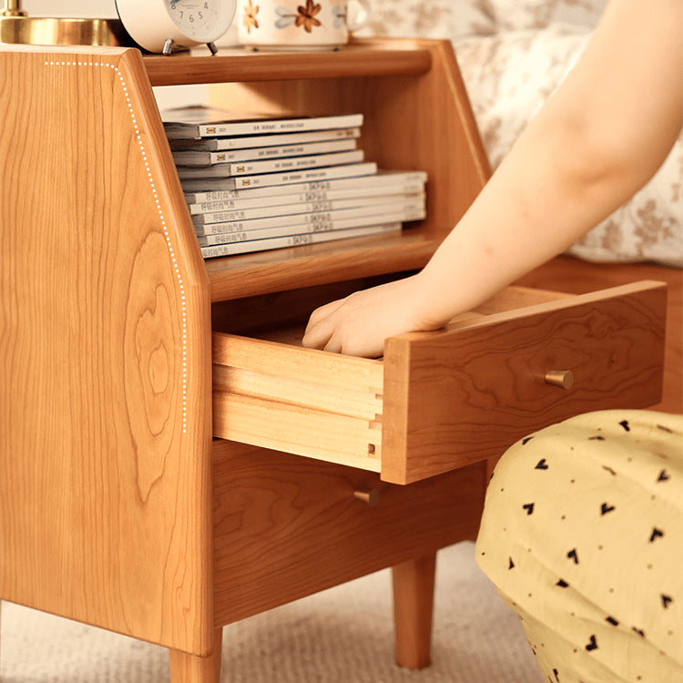 Elegant Bedside Cupboard in Rich Cherry, Tung, and Red Oak Wood Finishes fyg-675