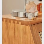 Elegant Cherry Wood Bedside Cupboard with Glass and Rattan Accents fyg-676