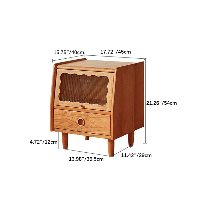 Elegant Cherry Wood Bedside Cupboard with Glass and Rattan Accents fyg-676