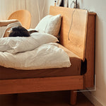 Handcrafted Cherry Wood and Pine Bed with Stainless Steel Accents - Luxurious Natural Finish fyg-677