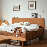 Elegant Natural Wood Bed with Cherry and Beech Wood Accents & Durable Metal Frame fyg-678