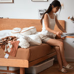 Elegant Natural Wood Bed with Cherry and Beech Wood Accents & Durable Metal Frame fyg-678