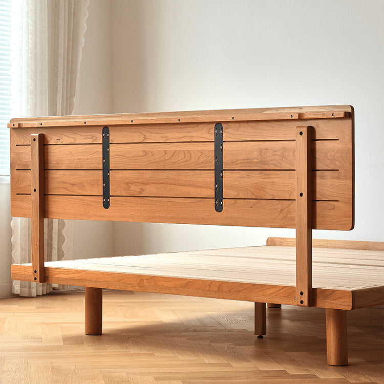 Elegant Natural Wood Bed with Cherry and Beech Wood Accents & Durable Metal Frame fyg-678