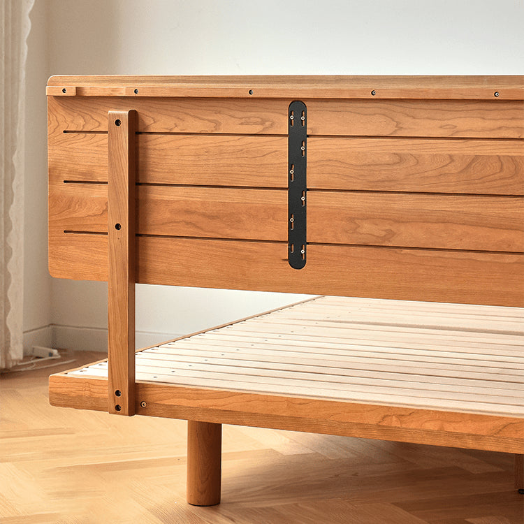 Elegant Natural Wood Bed with Cherry and Beech Wood Accents & Durable Metal Frame fyg-678