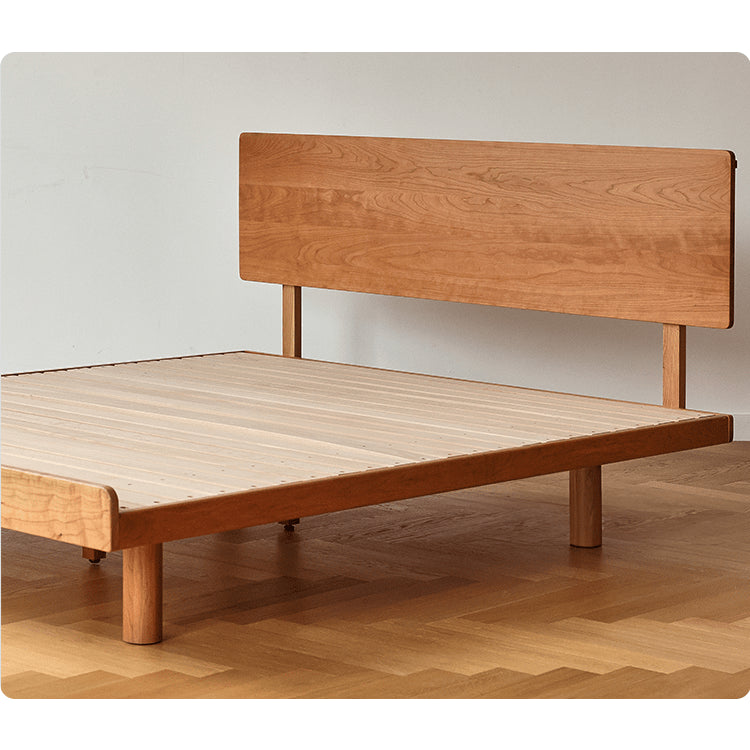 Elegant Natural Wood Bed with Cherry and Beech Wood Accents & Durable Metal Frame fyg-678