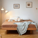 Elegant Natural Wood Bed with Cherry and Beech Wood Accents & Durable Metal Frame fyg-678