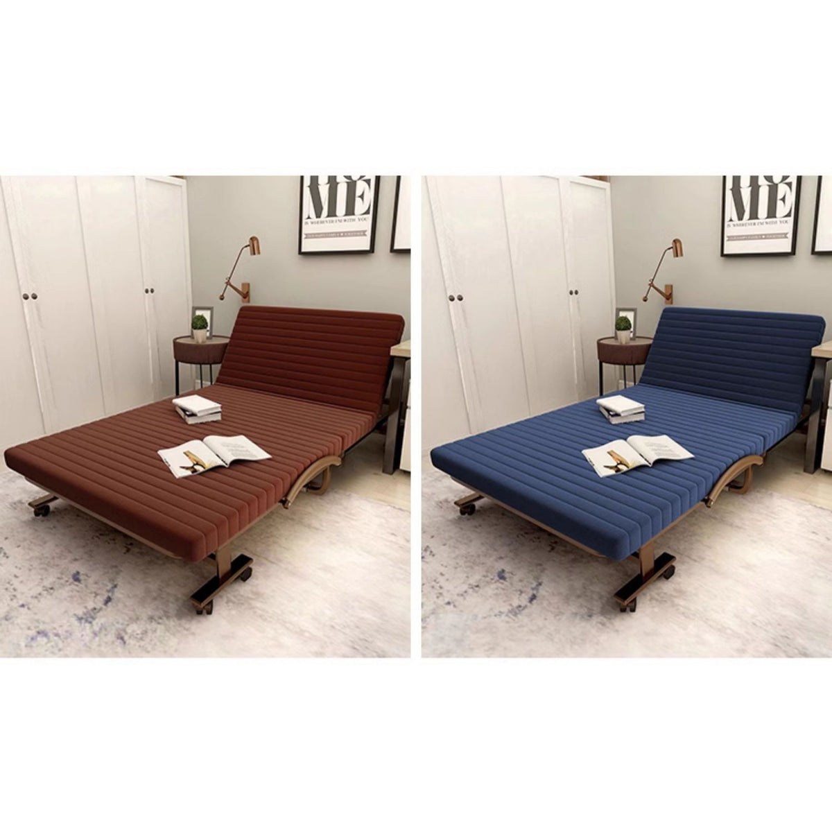 Luxurious Light Blue and Orange Beige Coir and Leathaire Bed Set fyj-1251