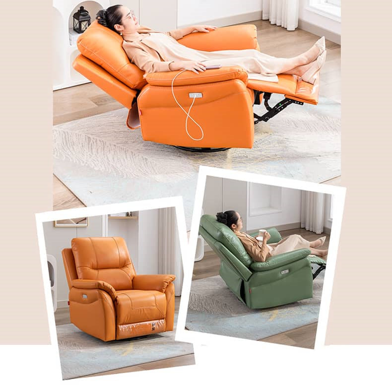 Modern Nano Leather Sofa with Orange-Green Accent and Metal Frame fykl-434