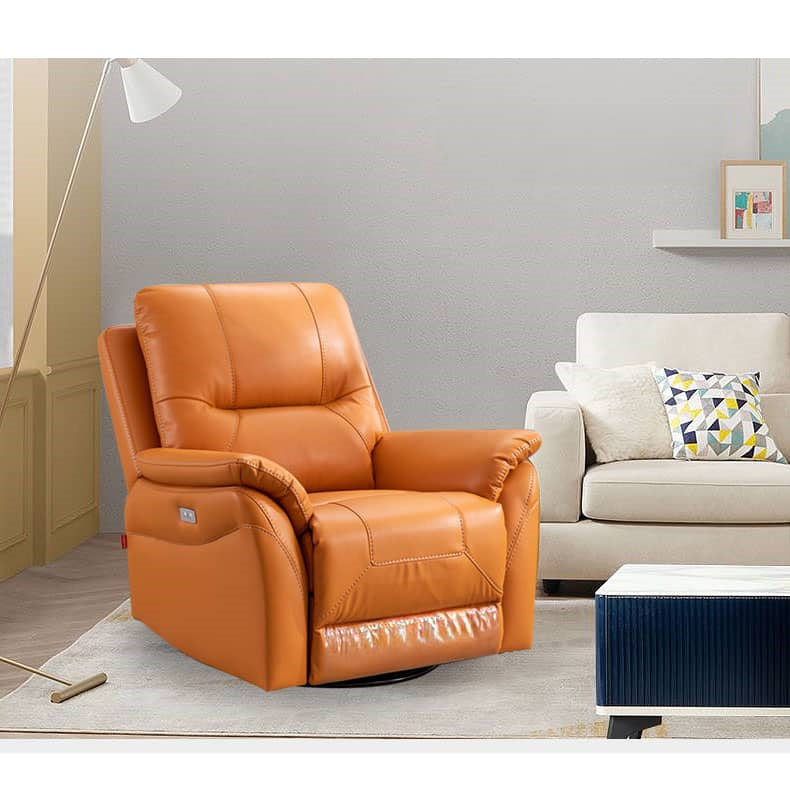 Modern Nano Leather Sofa with Orange-Green Accent and Metal Frame fykl-434