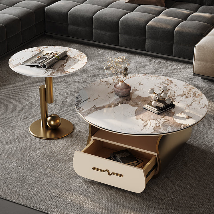 Modern Tea Table - Sintered Stone, Stainless Steel & Solid Wood Elegance fym-2579