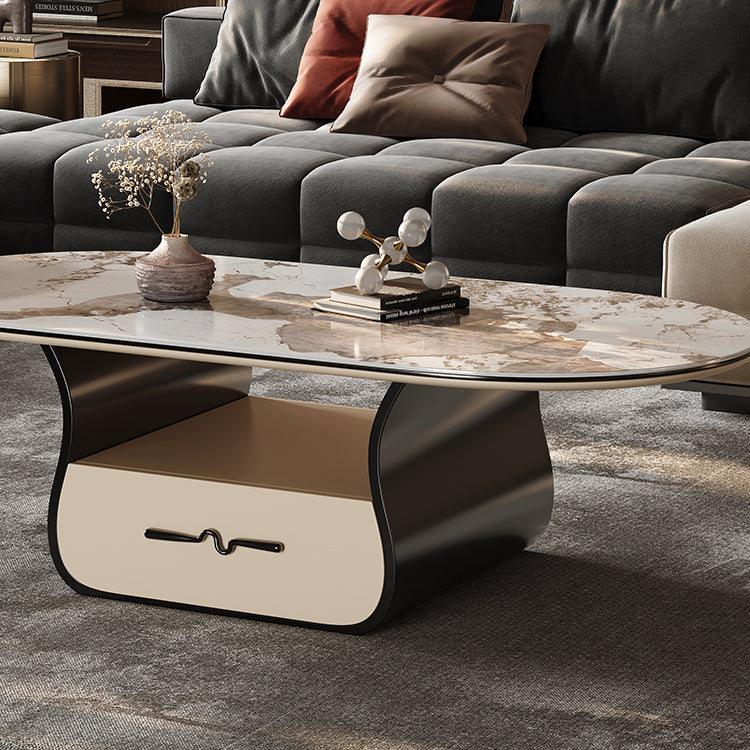 Modern Tea Table - Sintered Stone, Stainless Steel & Solid Wood Elegance fym-2579