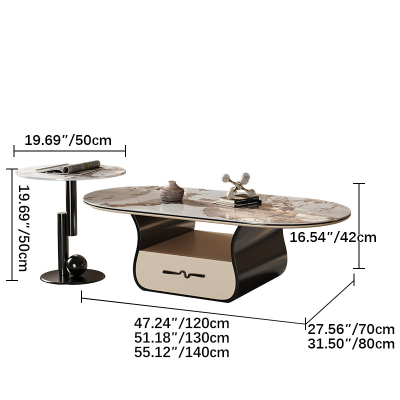 Modern Tea Table - Sintered Stone, Stainless Steel & Solid Wood Elegance fym-2579