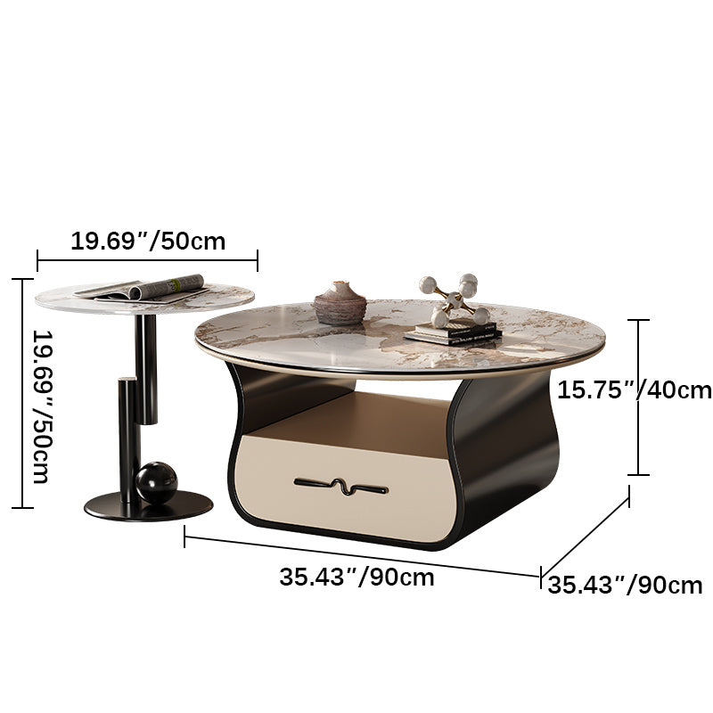 Modern Tea Table - Sintered Stone, Stainless Steel & Solid Wood Elegance fym-2579