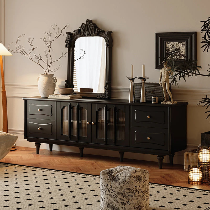 Stylish Black TV Cabinet with Elegant Acrylic Accents and Ample Storage fymj-4842