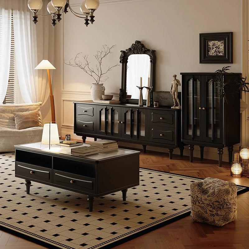 Stylish Black TV Cabinet with Elegant Acrylic Accents and Ample Storage fymj-4842