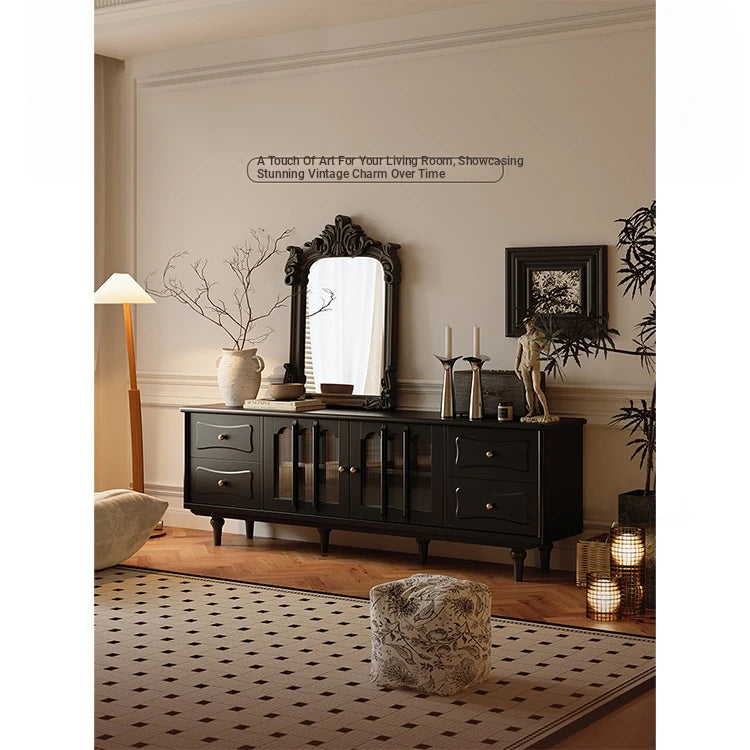 Stylish Black TV Cabinet with Elegant Acrylic Accents and Ample Storage fymj-4842