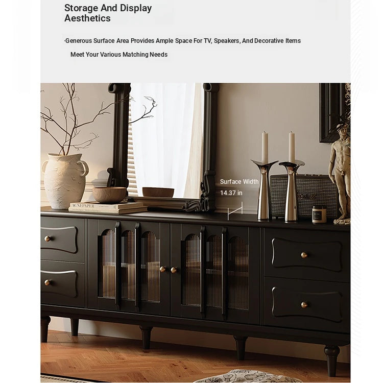 Stylish Black TV Cabinet with Elegant Acrylic Accents and Ample Storage fymj-4842