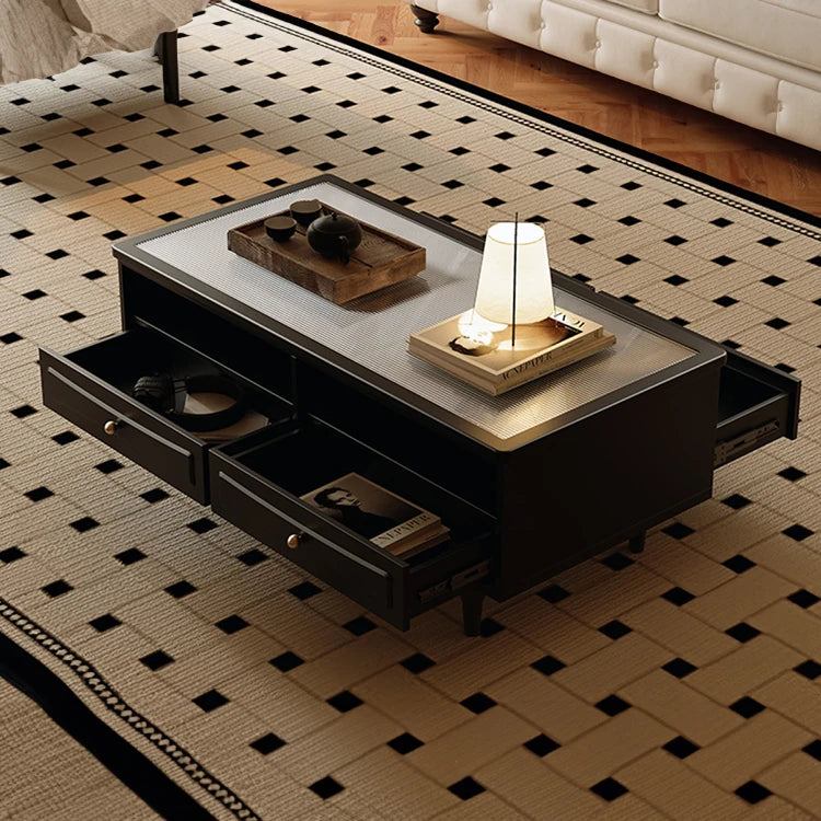 Chic Tempered Glass Tea Table with Elegant Storage Drawers - Modern Coffee Table for Living Room Décor fymj-4843