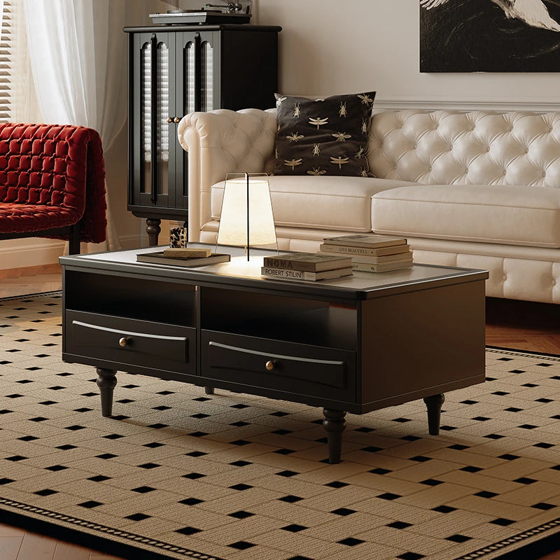 Chic Tempered Glass Tea Table with Elegant Storage Drawers - Modern Coffee Table for Living Room Décor fymj-4843