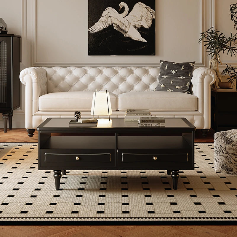 Chic Tempered Glass Tea Table with Elegant Storage Drawers - Modern Coffee Table for Living Room Décor fymj-4843