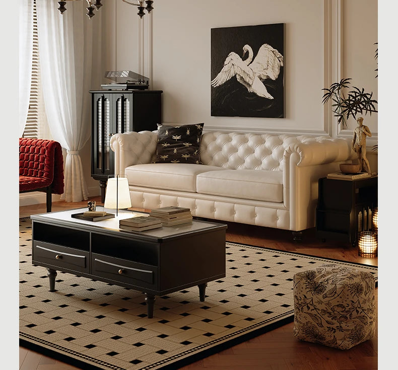 Chic Tempered Glass Tea Table with Elegant Storage Drawers - Modern Coffee Table for Living Room Décor fymj-4843