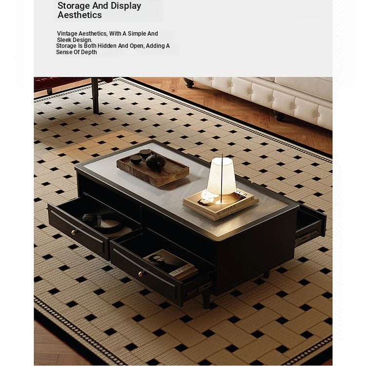 Chic Tempered Glass Tea Table with Elegant Storage Drawers - Modern Coffee Table for Living Room Décor fymj-4843