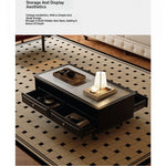 Chic Tempered Glass Tea Table with Elegant Storage Drawers - Modern Coffee Table for Living Room Décor fymj-4843