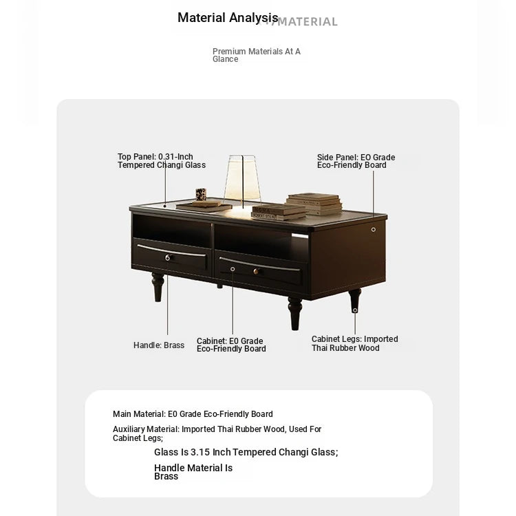 Chic Tempered Glass Tea Table with Elegant Storage Drawers - Modern Coffee Table for Living Room Décor fymj-4843