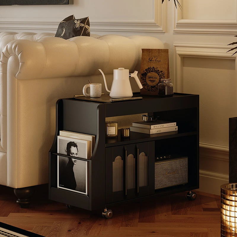 Stylish Rolling Tea Table with Tempered Glass Top and Acrylic Details - Modern Home Bar Cart with Storage Compartments fymj-4845