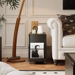 Stylish Rolling Tea Table with Tempered Glass Top and Acrylic Details - Modern Home Bar Cart with Storage Compartments fymj-4845