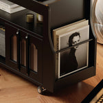 Stylish Rolling Tea Table with Tempered Glass Top and Acrylic Details - Modern Home Bar Cart with Storage Compartments fymj-4845