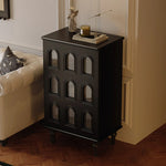 Elegant Black Cabinet with Arched Glass Panels - Stylish Storage Solution for Modern Homes fymj-4847