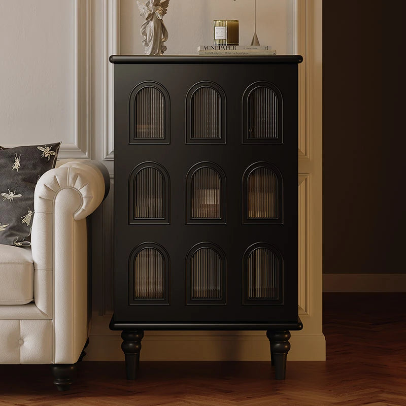 Elegant Black Cabinet with Arched Glass Panels - Stylish Storage Solution for Modern Homes fymj-4847