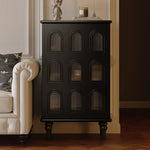 Elegant Black Cabinet with Arched Glass Panels - Stylish Storage Solution for Modern Homes fymj-4847