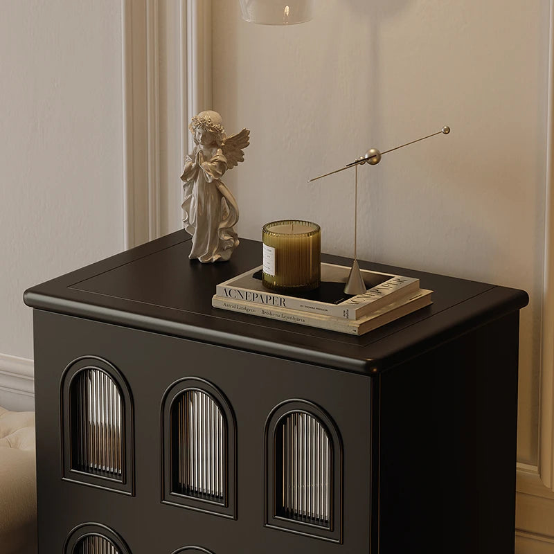 Elegant Black Cabinet with Arched Glass Panels - Stylish Storage Solution for Modern Homes fymj-4847