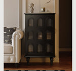 Elegant Black Cabinet with Arched Glass Panels - Stylish Storage Solution for Modern Homes fymj-4847