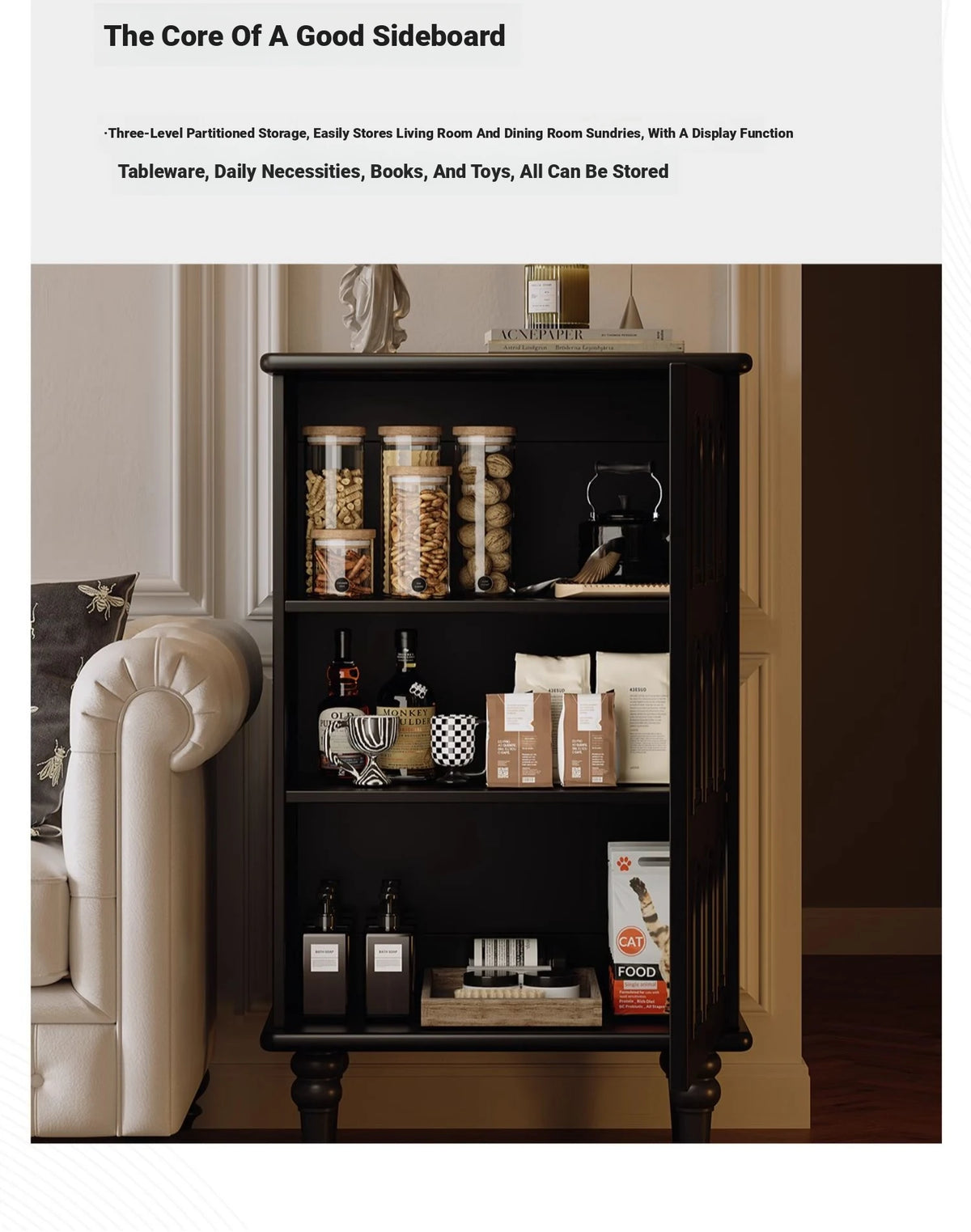 Elegant Black Cabinet with Arched Glass Panels - Stylish Storage Solution for Modern Homes fymj-4847