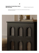 Elegant Black Cabinet with Arched Glass Panels - Stylish Storage Solution for Modern Homes fymj-4847