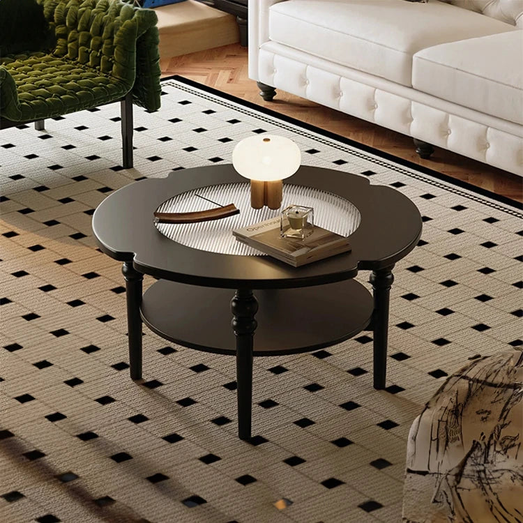 Stylish Round Coffee Table with Tempered Glass Top and Elegant Black Finish for Modern Living Rooms fymj-4849
