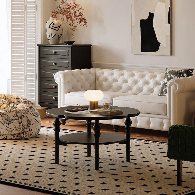 Stylish Round Coffee Table with Tempered Glass Top and Elegant Black Finish for Modern Living Rooms fymj-4849