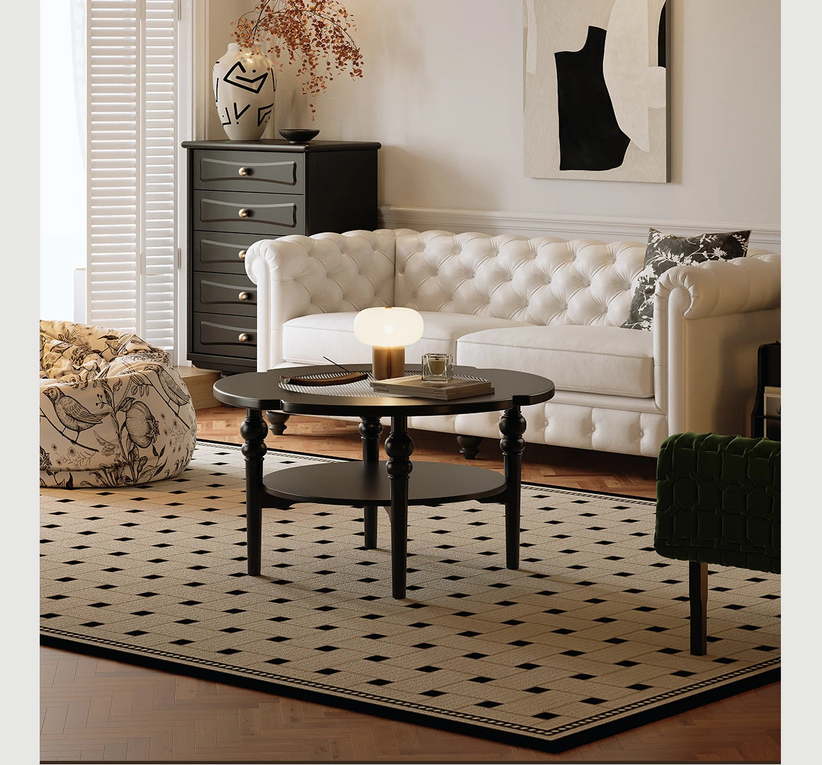 Stylish Round Coffee Table with Tempered Glass Top and Elegant Black Finish for Modern Living Rooms fymj-4849