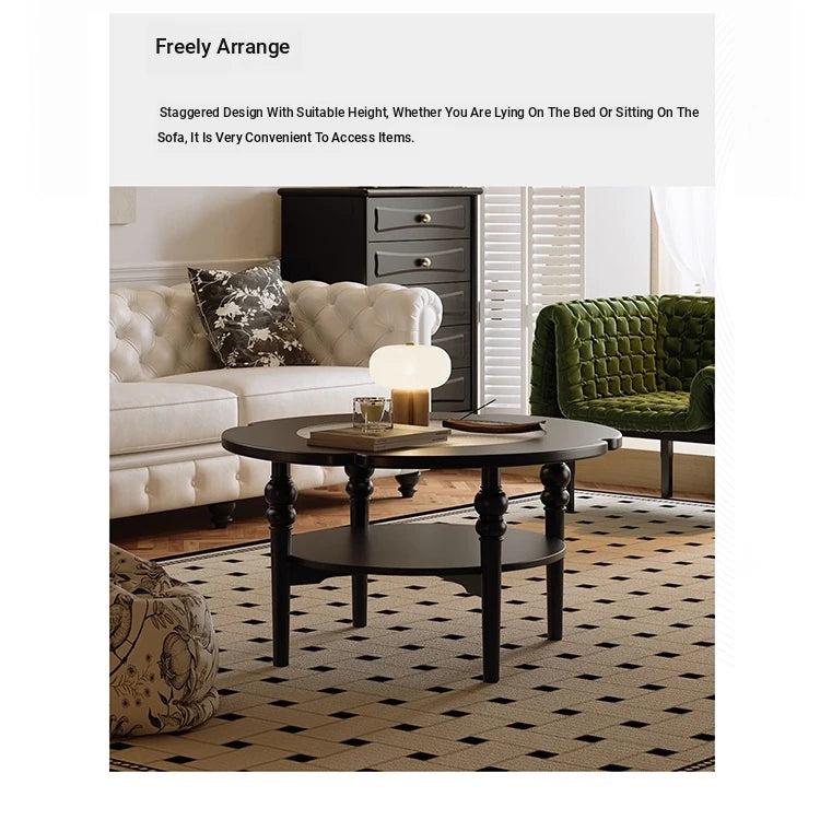 Stylish Round Coffee Table with Tempered Glass Top and Elegant Black Finish for Modern Living Rooms fymj-4849