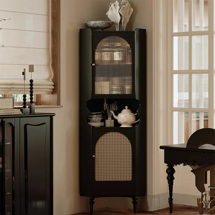Elegant Black Cabinet with Acrylic Rattan Weaving Design – Stylish Storage Solution for Any Room fymj-4851